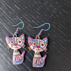 Playful Pink Cat Dangle Earrings — Colorful Women's Jewelry